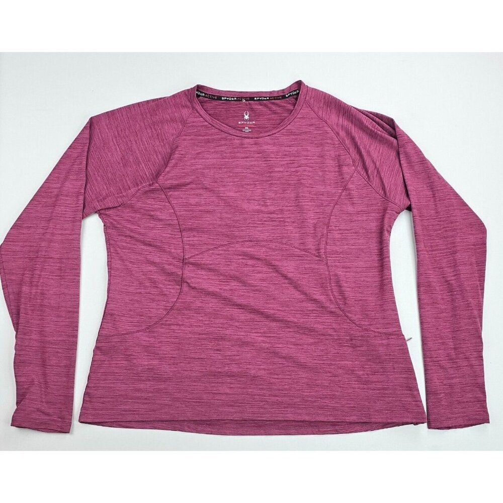Spyder Active Soze 2XL Women's Plum Long Sleeve Neck Logo Pocket Activewear Top